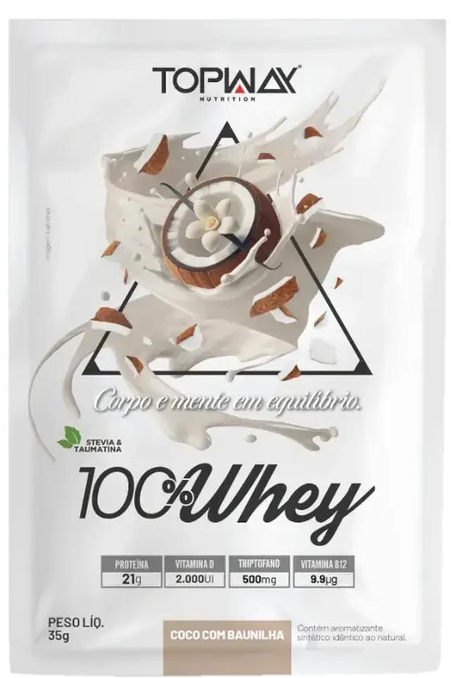 Sachê 100% Whey Monodose 35 g sabor Coco com Baunilha, Topway